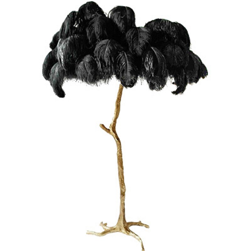 Light Luxury Bedroom Bedside Lamp Led Sofa Lamp with LED Lighting Ostrich Feather Design Palm Tree Copper Home Hotel Decor