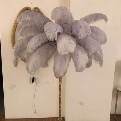 Light Luxury Bedroom Bedside Lamp Led Sofa Lamp with LED Lighting Ostrich Feather Design Palm Tree Copper Home Hotel Decor