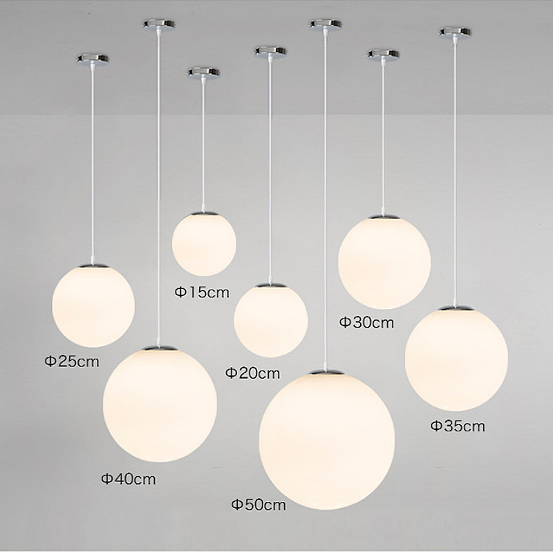 Modern Single White Led Bubble Ball Glass Hanging Pendant Lamp Opal Glass Chandelier Globe Lampshade for Living Room Bedroom