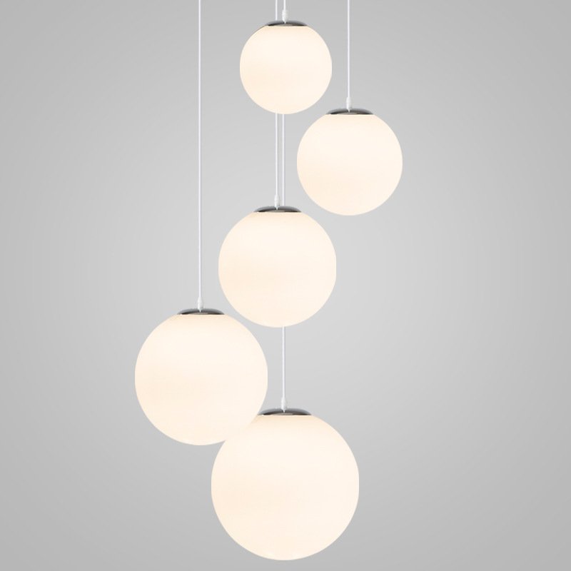 Modern Single White Led Bubble Ball Glass Hanging Pendant Lamp Opal Glass Chandelier Globe Lampshade for Living Room Bedroom