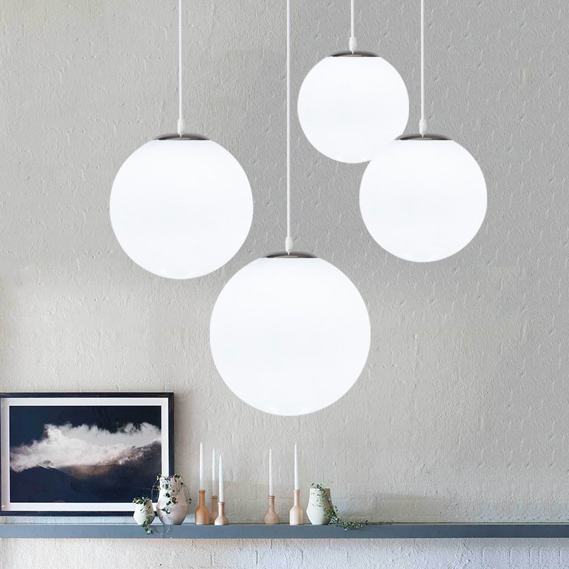 Modern Single White Led Bubble Ball Glass Hanging Pendant Lamp Opal Glass Chandelier Globe Lampshade for Living Room Bedroom