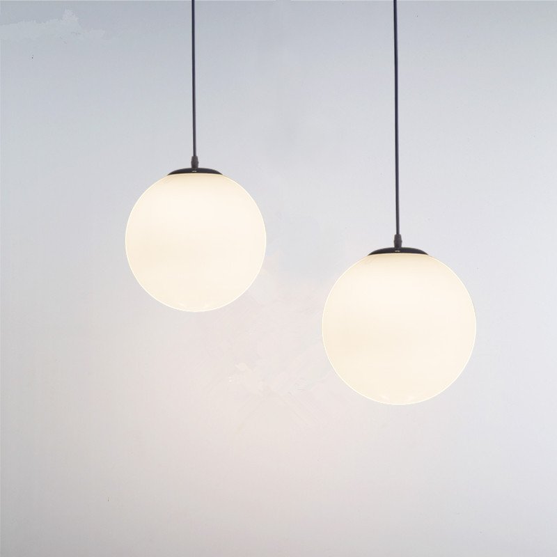 Modern Single White Led Bubble Ball Glass Hanging Pendant Lamp Opal Glass Chandelier Globe Lampshade for Living Room Bedroom