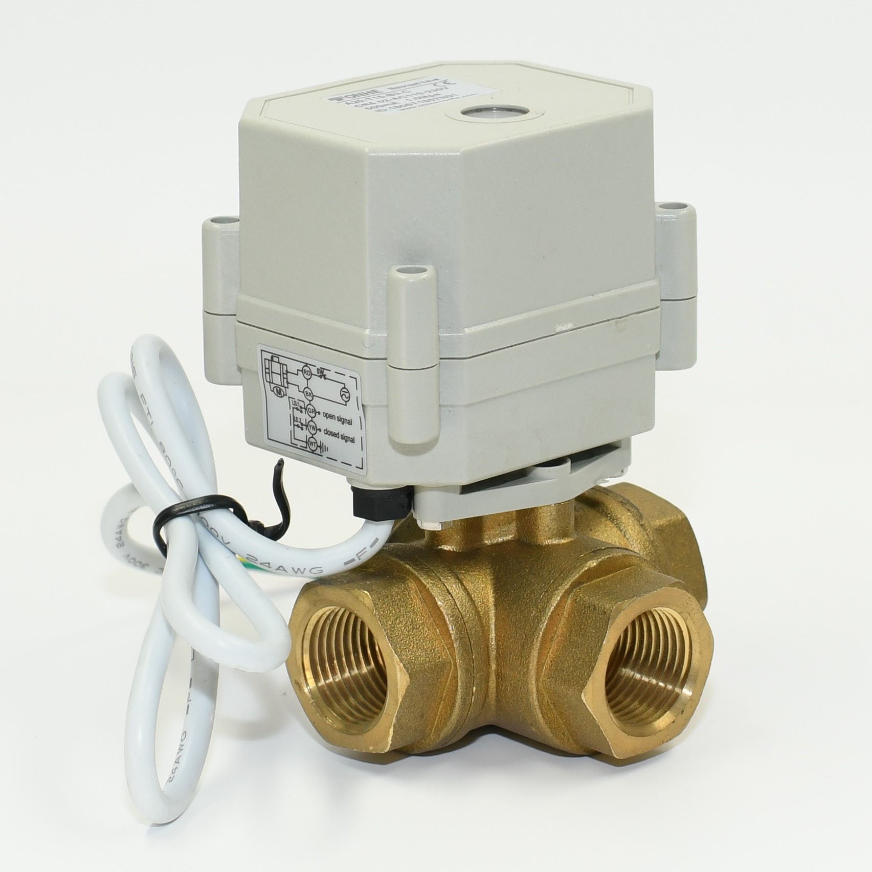 3 Way L Port 1/2" BSP DN15mm CR04 CR202 Auto Return 9-24V AC/DC Motorized Brass Ball Valve Flow control device