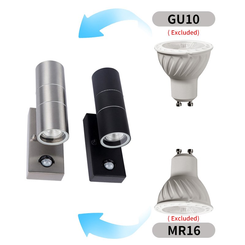 Modern Outdoor Waterproof Black Garden Wall Lamp Stainless Steel Motion Sensor Decorative Lighting Wall Mounted Exterior Lights