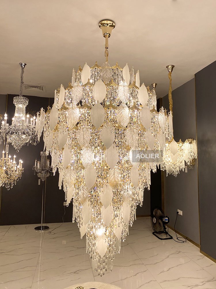 Classic Maria Theresa Crystal Chandelier Villa Living Room Creative Spiral Staircase Giant Crystal Chandelier