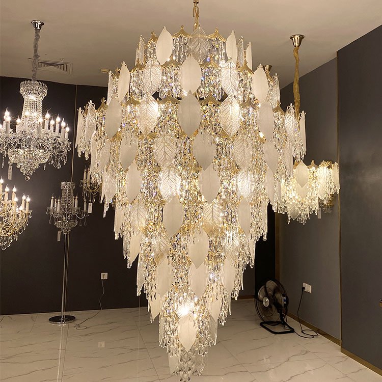 Classic Maria Theresa Crystal Chandelier Villa Living Room Creative Spiral Staircase Giant Crystal Chandelier