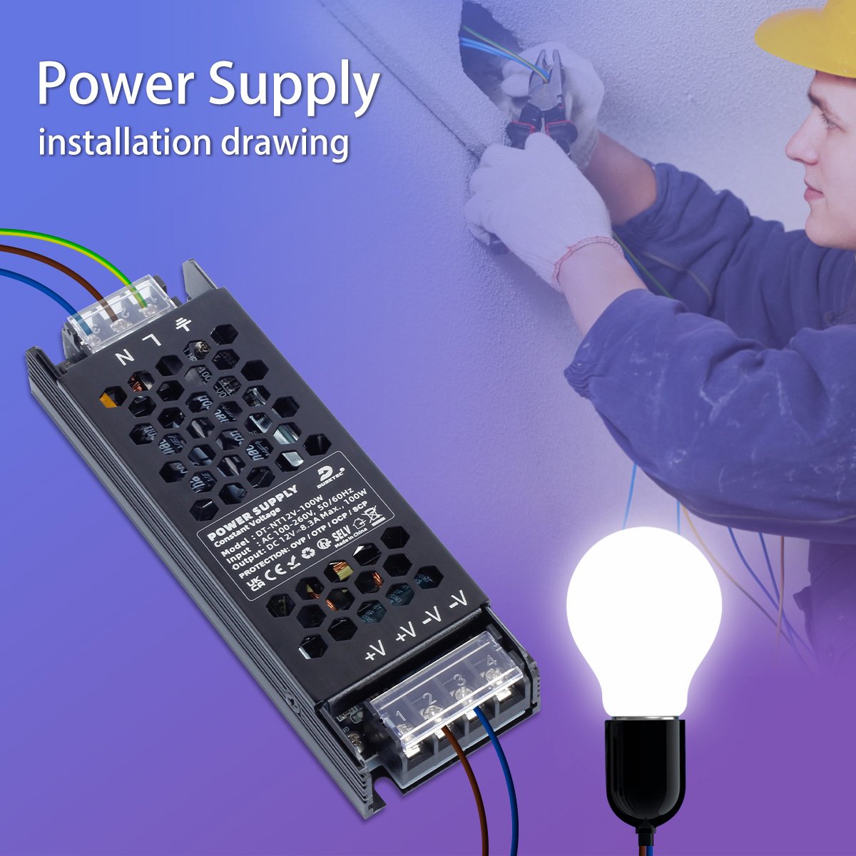 DUSKTEC Constant Voltage 300W 12.5A AC 100-260V DC 24V Wholesale Mini Ultra Thin Motorcycle Led Power Supply Transformer Driver