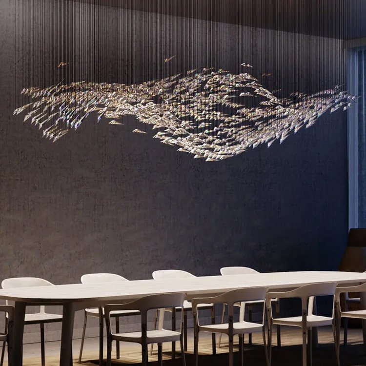 Custom Hotel Lobby Villa Indoor Lighting Decorative Luxury Restaurant Modern Crystal Chandelier Steel Ceiling Hanging Lamp