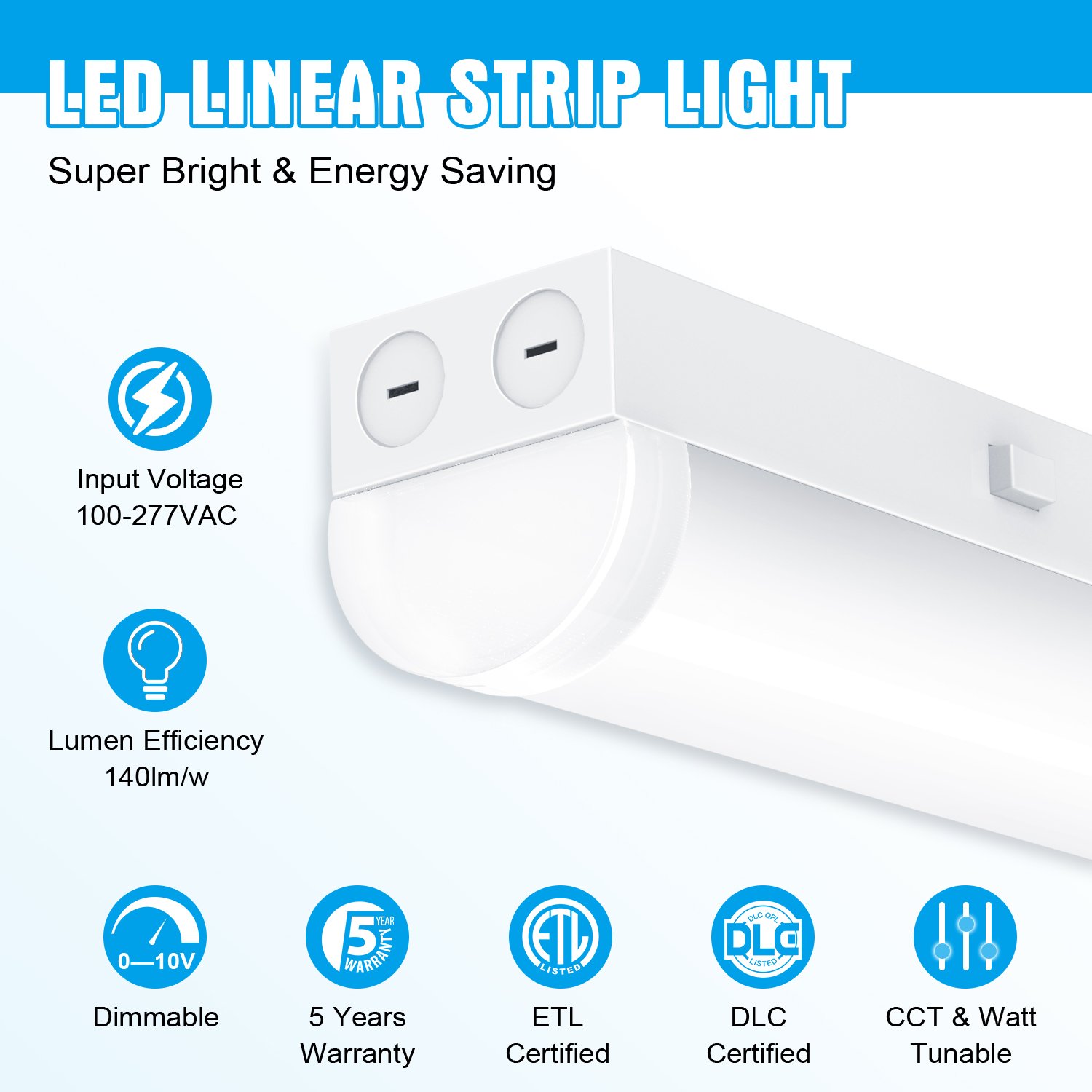 LED Batten 4ft 8ft 30w 35w 40w 140lm/w High Efficiency Smart Low Bay Light Usa Warehouse Led Strip Linear Light