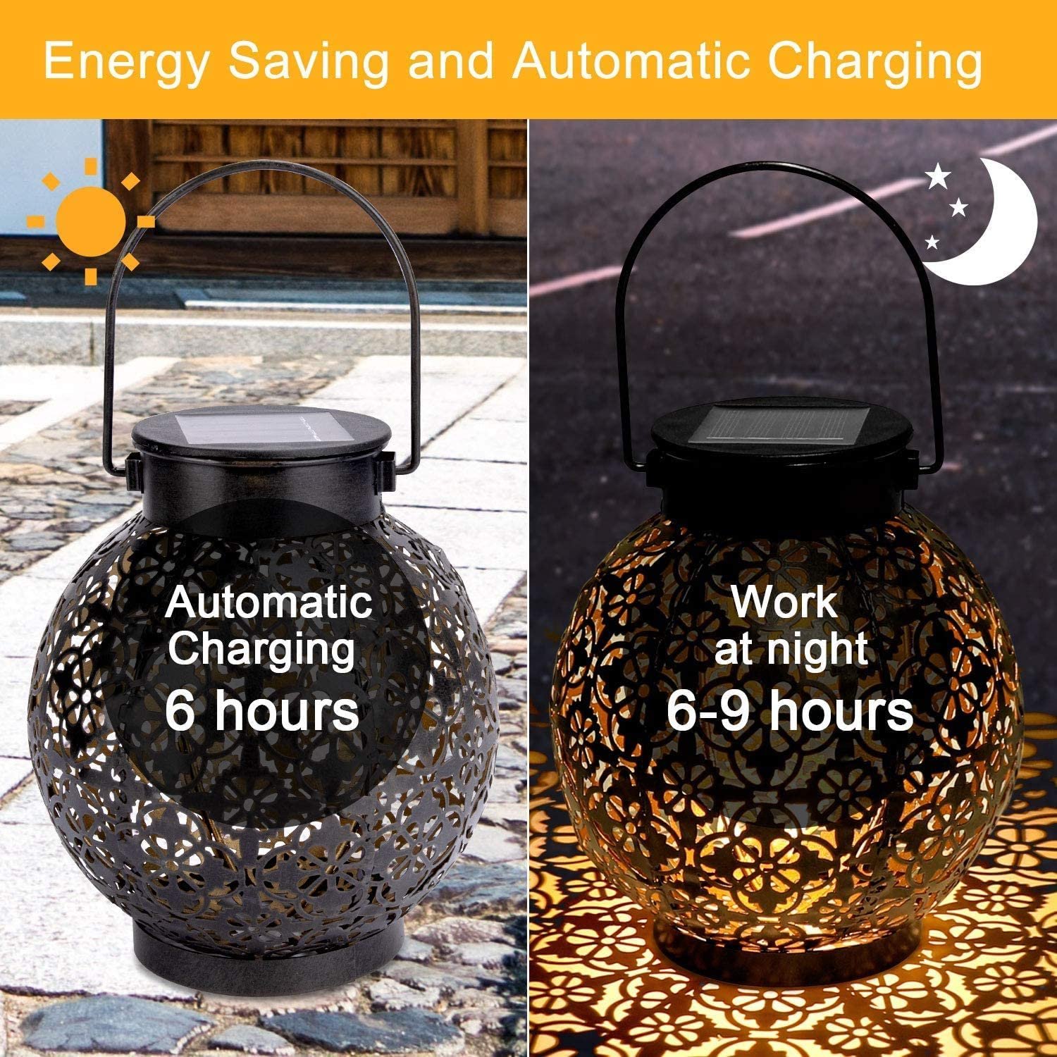 Hanging Solar Lights Outdoor Solar Led Lanterns Outdoor Waterproof LED Metal Outdoor Hanging Solar Lamp for Patio Yard Backyard