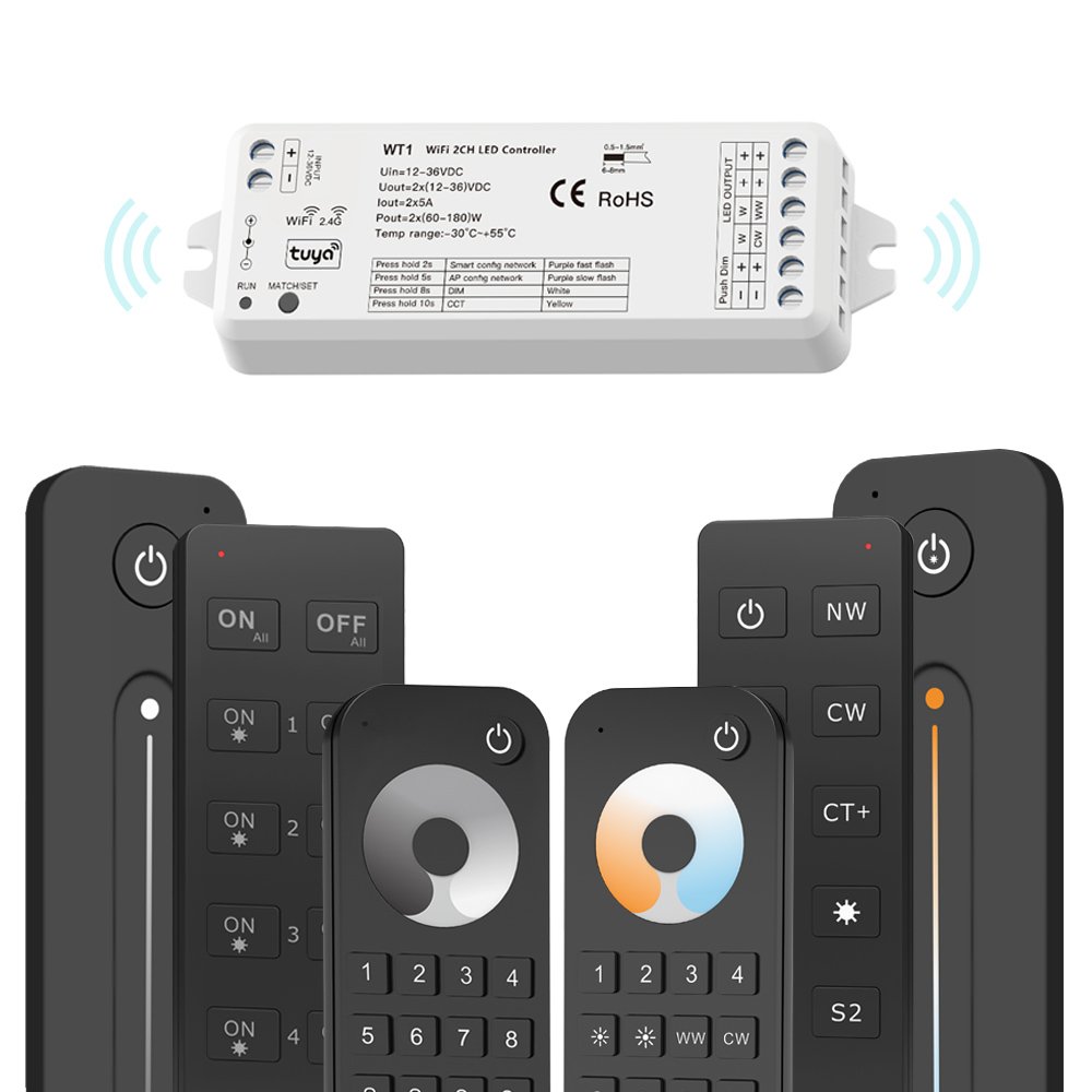 Wifi LED Controller Tuya Smart APP Control 2.4G RF Wireless DIM CCT for Strip Lights Works with Alexa Google Assistant 12V 24V