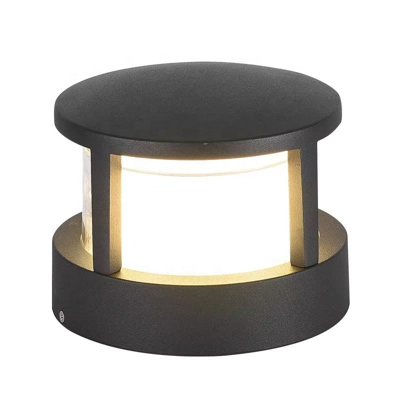 Outdoor Circular Pillar Lamp Post Light Aluminum+PC Landscape Garden Villa Solar Pillar Lamp