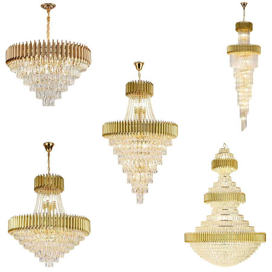 Custom Living Dining Room Bedroom Wedding High Ceiling Pendant Lights Lighting Black Led Gold Luxury Modern Crystal Chandelier