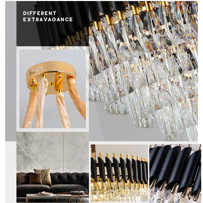Custom Living Dining Room Bedroom Wedding High Ceiling Pendant Lights Lighting Black Led Gold Luxury Modern Crystal Chandelier
