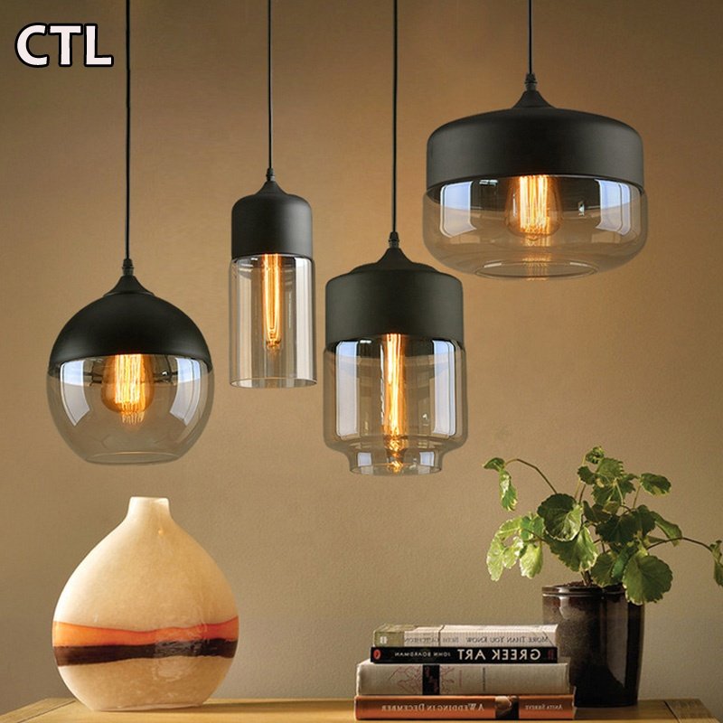 Kitchen Restaurant Decorative Glass Pendant Light Single Hanging Vintage Black Hotel Bedside Modern Chandelier