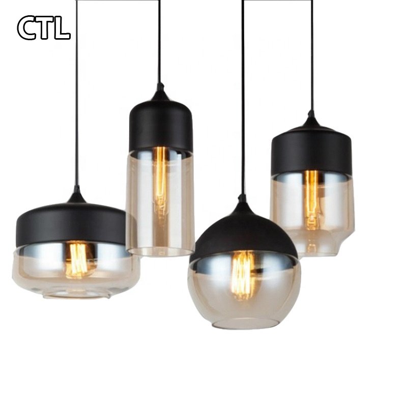 Kitchen Restaurant Decorative Glass Pendant Light Single Hanging Vintage Black Hotel Bedside Modern Chandelier