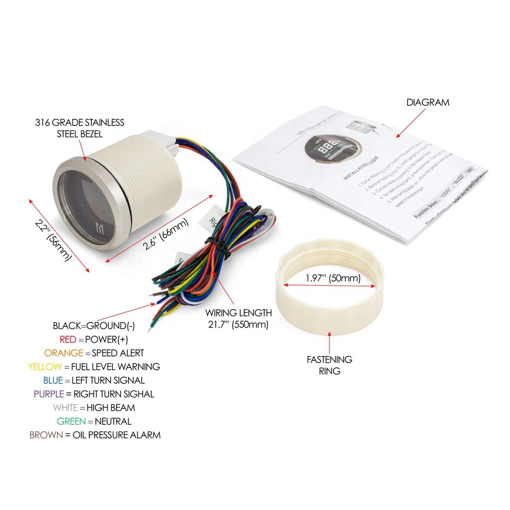 52mm GPS Digital Speedometer With MPH/KPH Display Lights For Motorcycle Lighting Systems