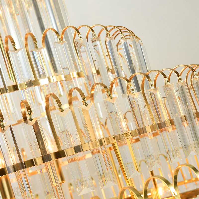 Retro Stair Hanging Chandelier Lights Hotel Lobby Gold Crystal Chandelier Pendant Lamp