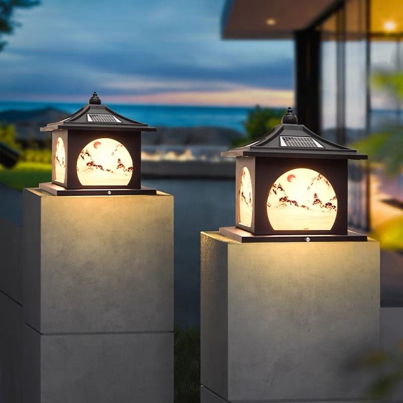 Modern Minimalist Outdoor Solar Waterproof Column Lamp, Metal Garden LED Villa Courtyard Viewing Column, Solar Energy