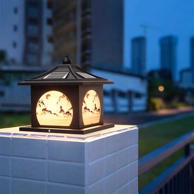 Modern Minimalist Outdoor Solar Waterproof Column Lamp, Metal Garden LED Villa Courtyard Viewing Column, Solar Energy