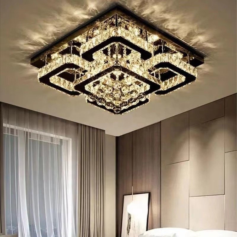 Luxury Crystal Ceiling Light, Living Room Silver Ceiling Light, Bedroom LED Ceiling Light, Dining Crystal Lighting Fixture
