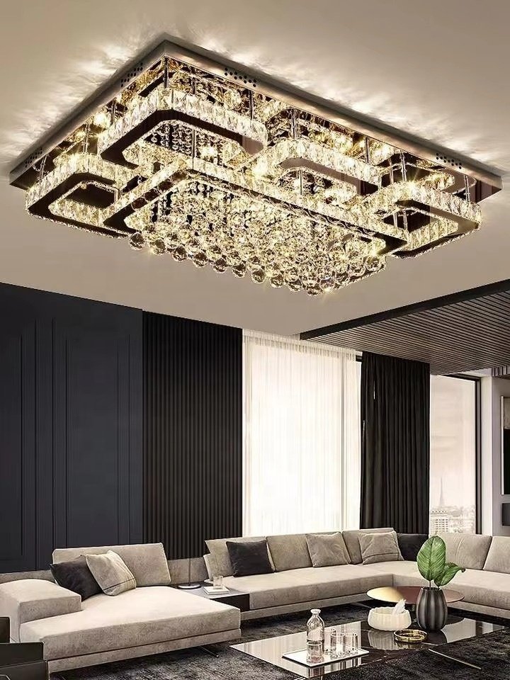 Luxury Crystal Ceiling Light, Living Room Silver Ceiling Light, Bedroom LED Ceiling Light, Dining Crystal Lighting Fixture