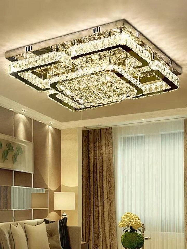 Luxury Crystal Ceiling Light, Living Room Silver Ceiling Light, Bedroom LED Ceiling Light, Dining Crystal Lighting Fixture