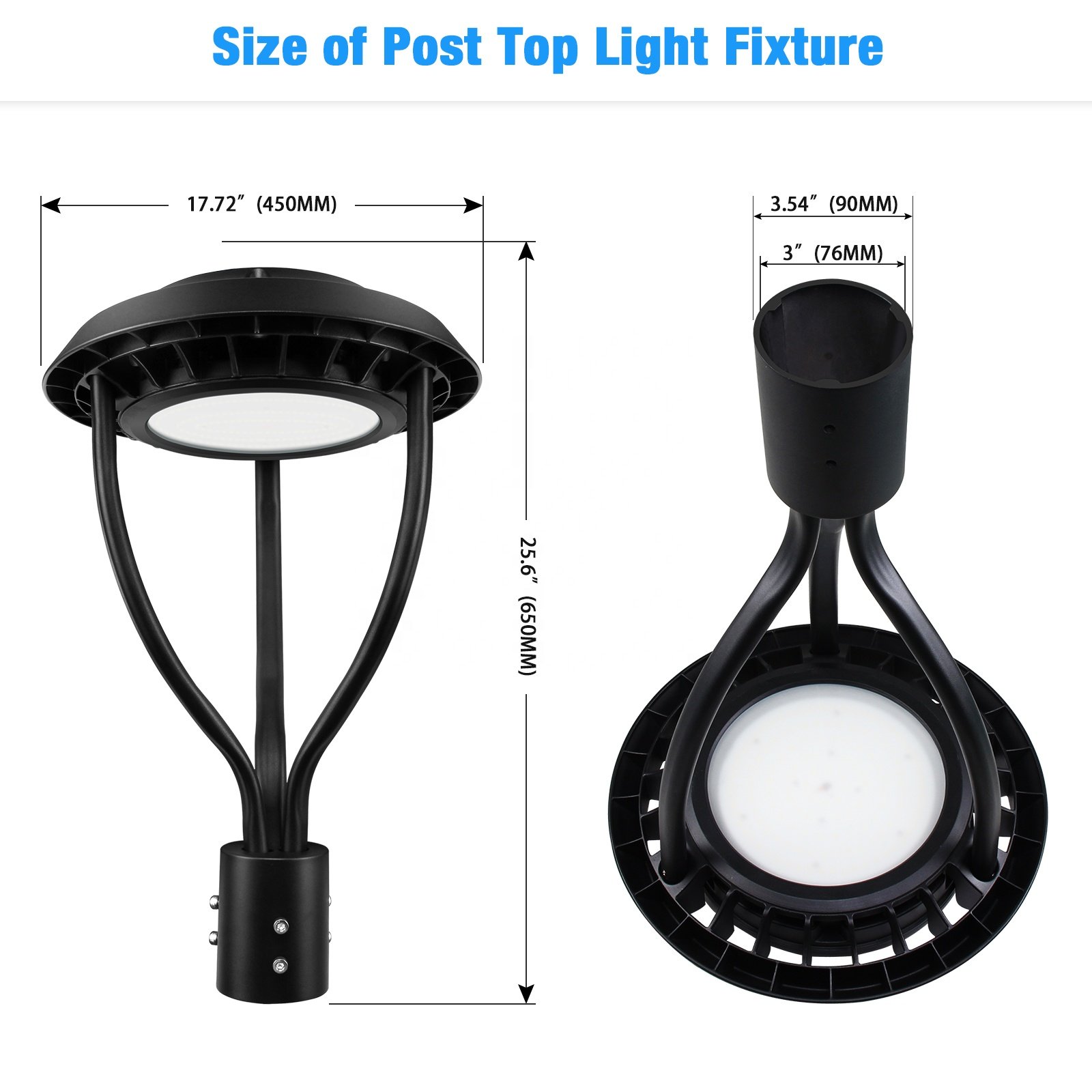 Outdoor Parking Area Yard LED Post Top Light Us Stock IP65 Aluminum Steel Pole 30W 40W 60W 90W LED Garden Light