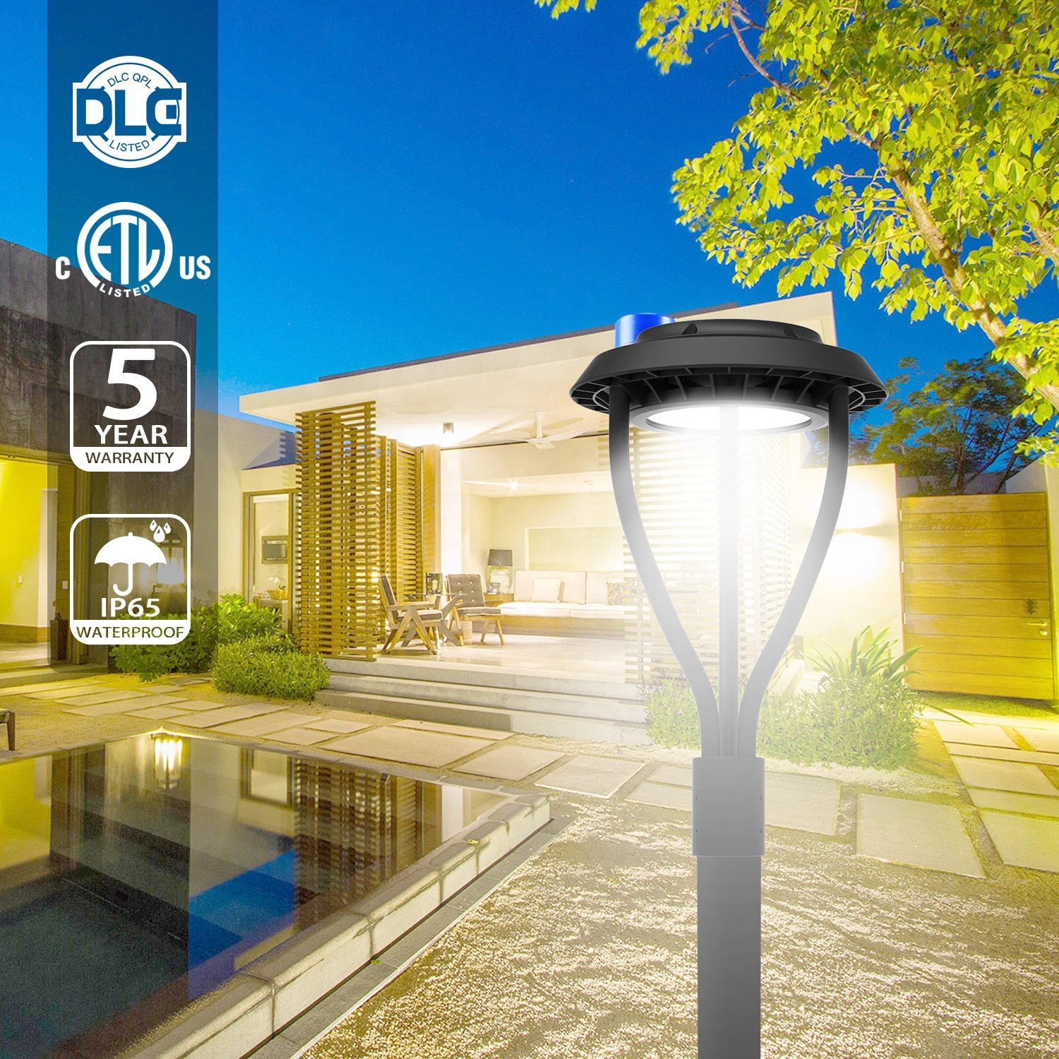 Outdoor Parking Area Yard LED Post Top Light Us Stock IP65 Aluminum Steel Pole 30W 40W 60W 90W LED Garden Light
