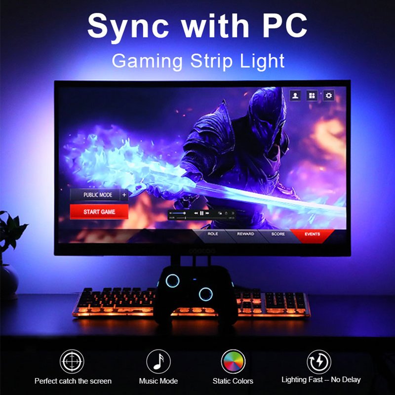 Immersive PC Backlight Computer 5V Gaming Light Color Music Sync RGBIC LED Strip Monitor Backlight for 24 - 34 Inch Screen