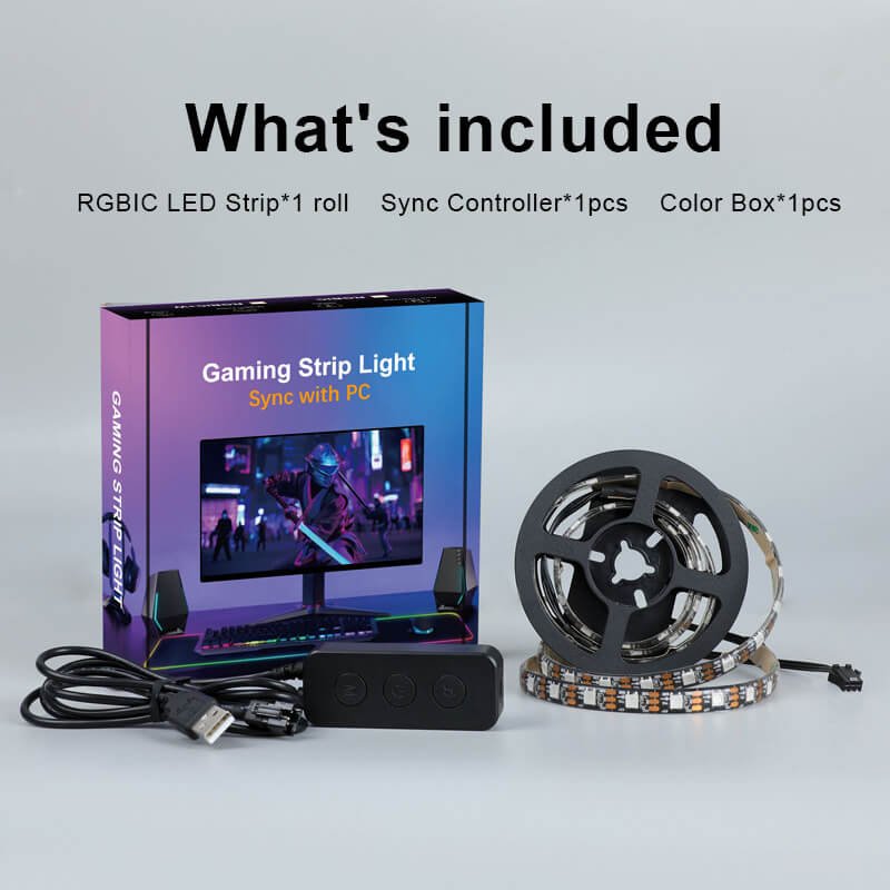 Immersive PC Backlight Computer 5V Gaming Light Color Music Sync RGBIC LED Strip Monitor Backlight for 24 - 34 Inch Screen