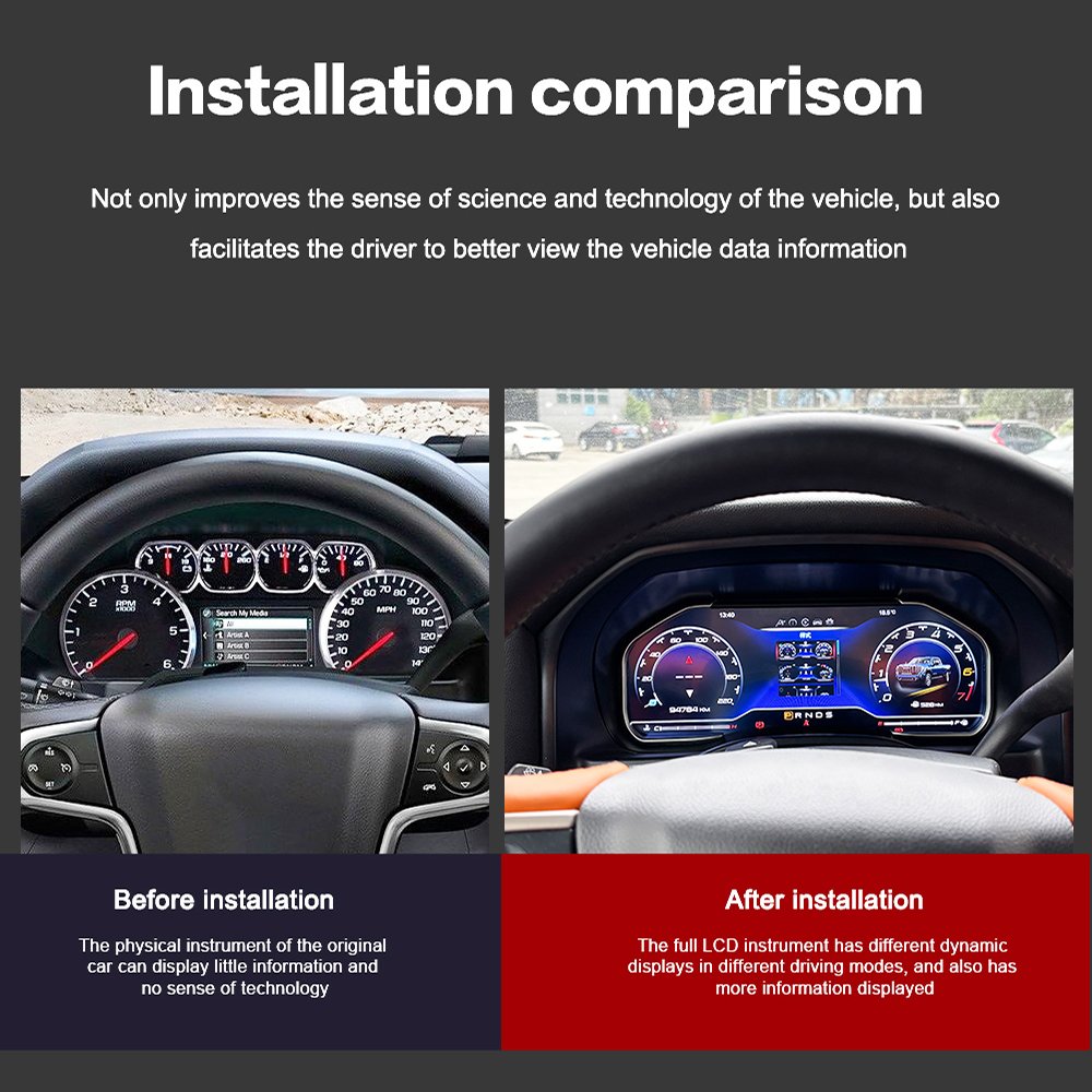 Linux System Digital Cluster LCD Instrument for Chevrolet Silverado 2013-2019 Dashboard Dashboard Speedometer with Carplay