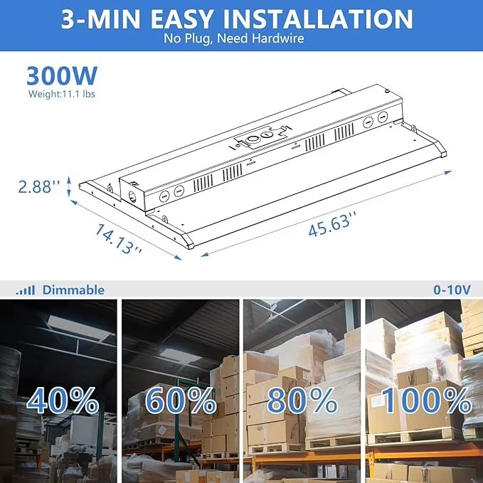 US Stock Commercial Industrial LED Linear High Bay Warehouse Chandeliers Pendant Lights 150W-400W IP65 Long Shape