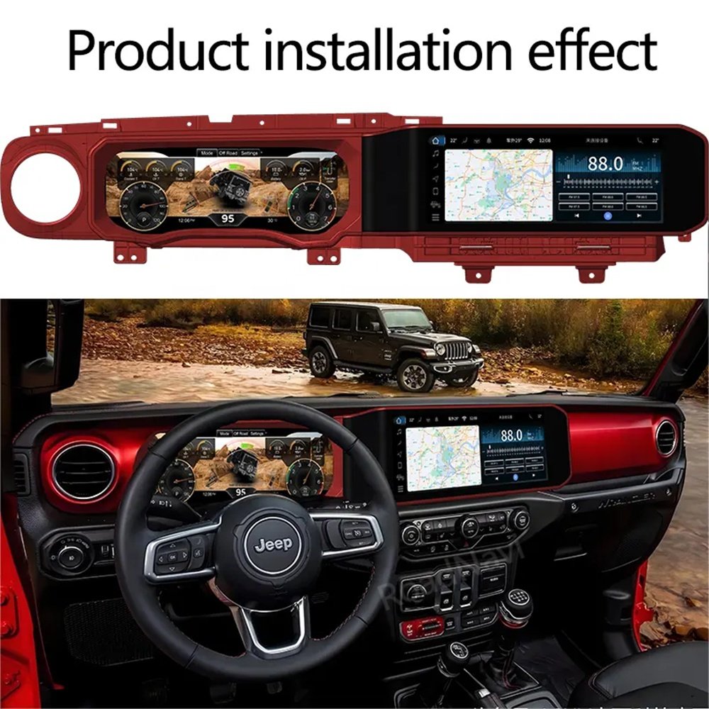 RoadNavi 12.3 Inch Dual Screen for Jeep Wrangler JL 2018-2023 Android Car Radio Head Unit Auto Digital Meter Cluster Dashboard