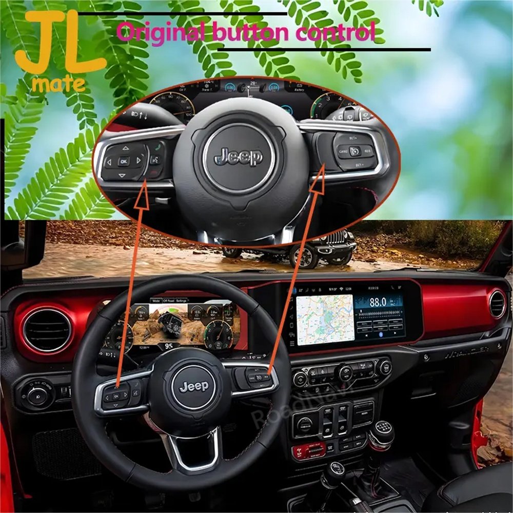RoadNavi 12.3 Inch Dual Screen for Jeep Wrangler JL 2018-2023 Android Car Radio Head Unit Auto Digital Meter Cluster Dashboard