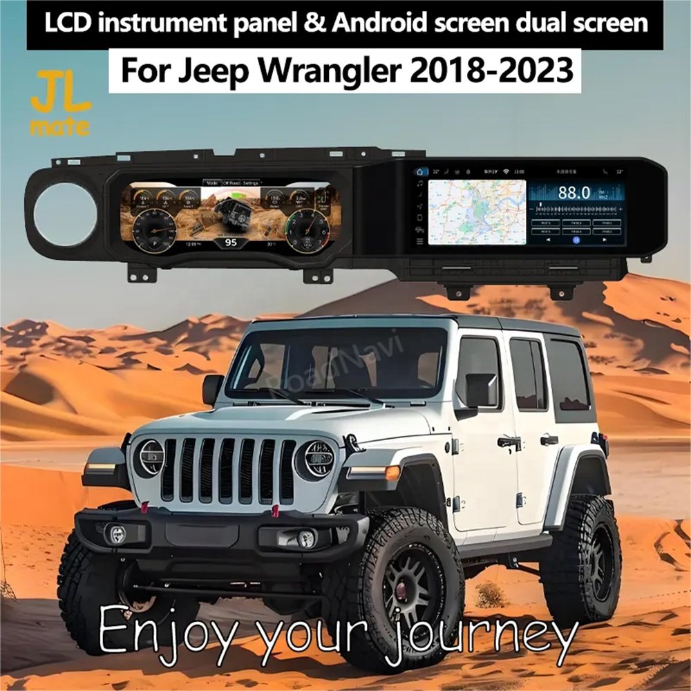 RoadNavi 12.3 Inch Dual Screen for Jeep Wrangler JL 2018-2023 Android Car Radio Head Unit Auto Digital Meter Cluster Dashboard