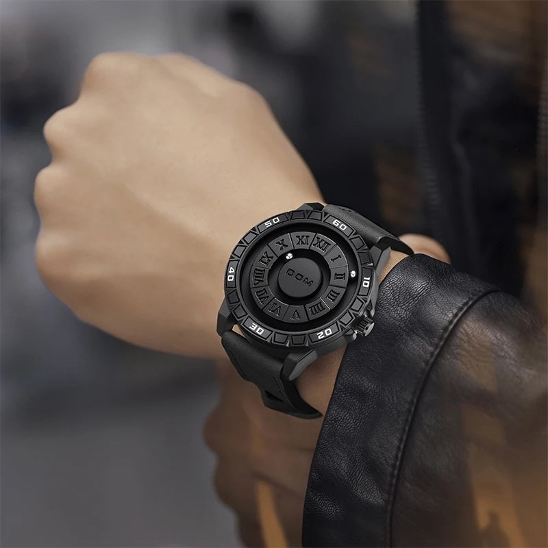 DOM 1726 Quartz Watch Men Creative Fashion Personality Watches Black Rolling Pointer Magnetic Waterproof Watches Male Clock Gift