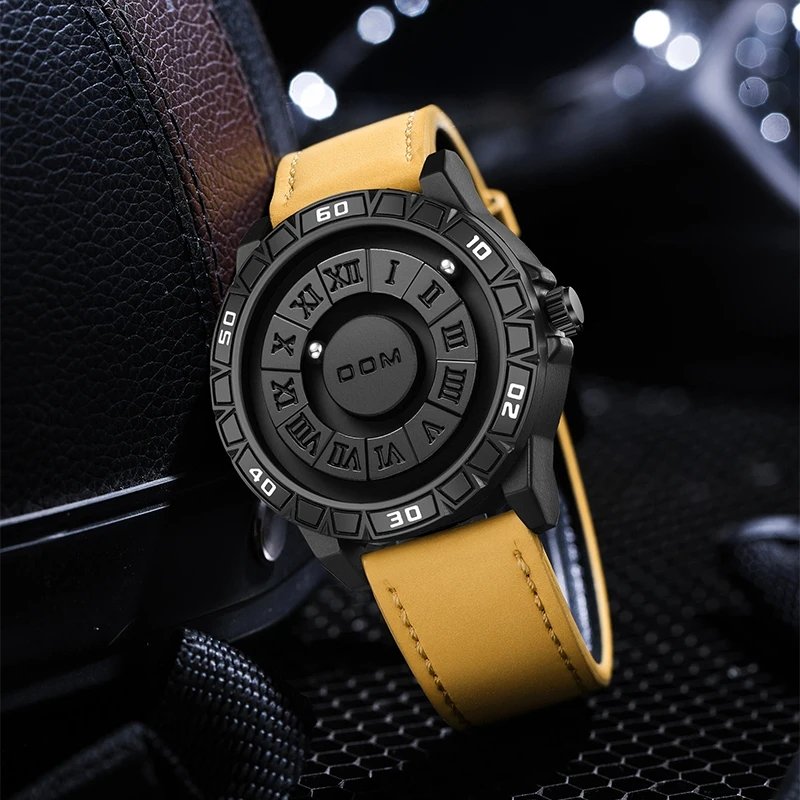 DOM 1726 Quartz Watch Men Creative Fashion Personality Watches Black Rolling Pointer Magnetic Waterproof Watches Male Clock Gift