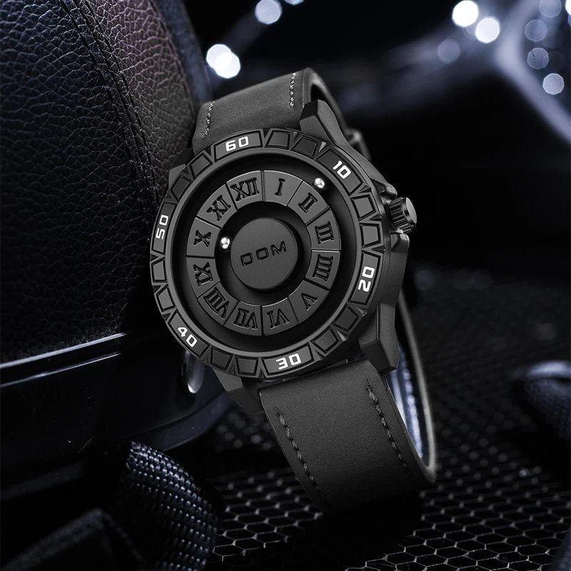 DOM 1726 Quartz Watch Men Creative Fashion Personality Watches Black Rolling Pointer Magnetic Waterproof Watches Male Clock Gift