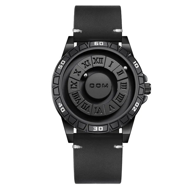 DOM 1726 Quartz Watch Men Creative Fashion Personality Watches Black Rolling Pointer Magnetic Waterproof Watches Male Clock Gift