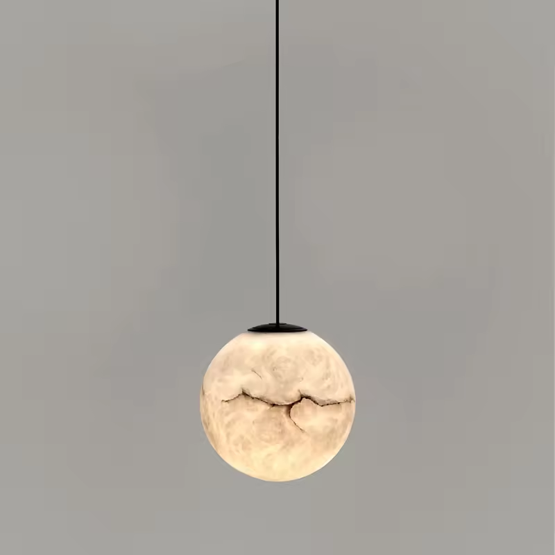 Custom Designer Round Alabaster Ball Stairs Decorative Chandelier Natural Marble Minimalist Led Chandelier Lighting