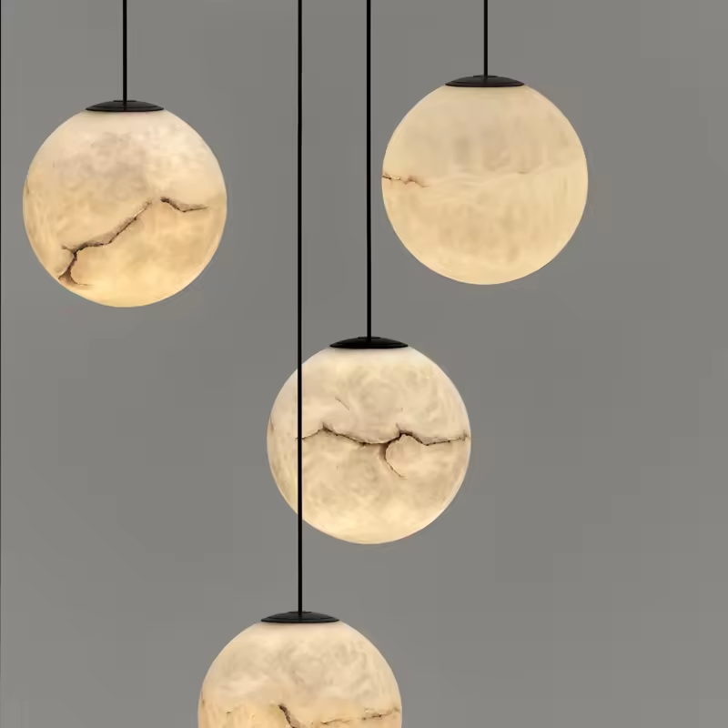 Custom Designer Round Alabaster Ball Stairs Decorative Chandelier Natural Marble Minimalist Led Chandelier Lighting