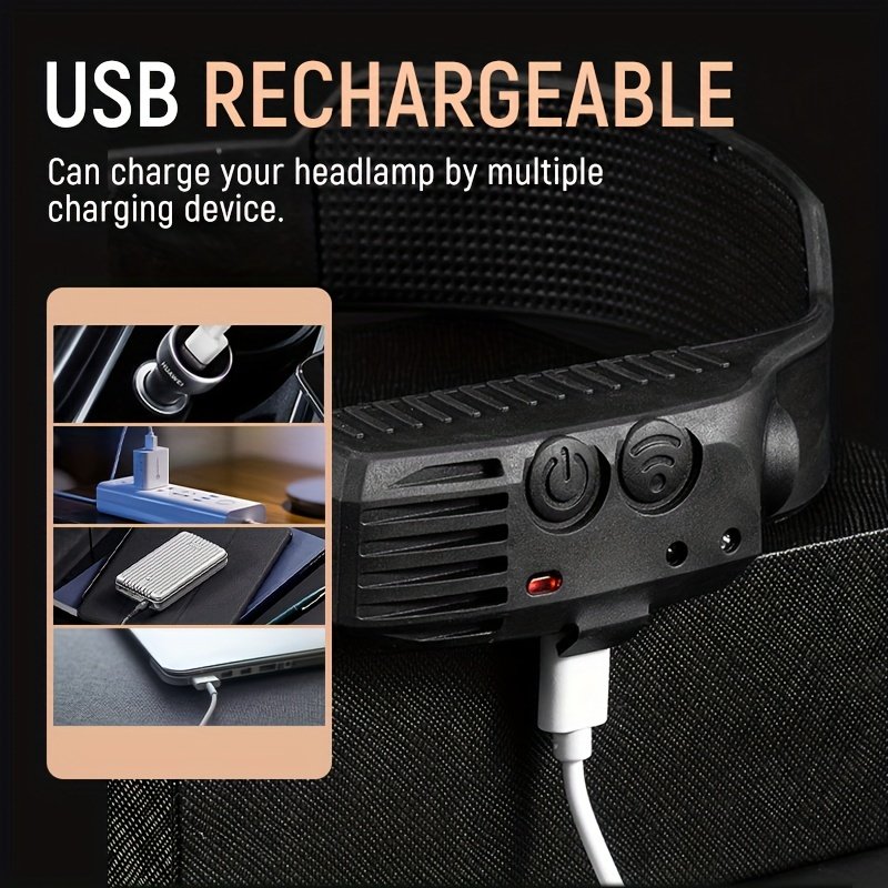 Rechargeable Waterproof COB Headlamp LED Camping Fishing Flashlight Search Light