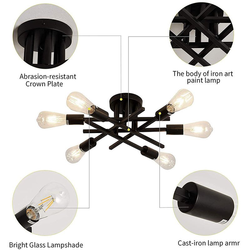 E27 E26 Ceiling Lamp Retro Iron Art Modern Round Multiple Rod Iron Led Dining Room Lights Low Chandeliers Ceiling Light Led Lamp