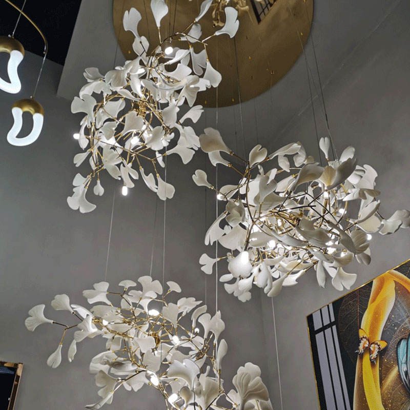 Custom Hotel Villa White Flower Chandelier Ceiling Light Entryway Sraircase Chandelier High Ceiling Large Hotel Chandelier