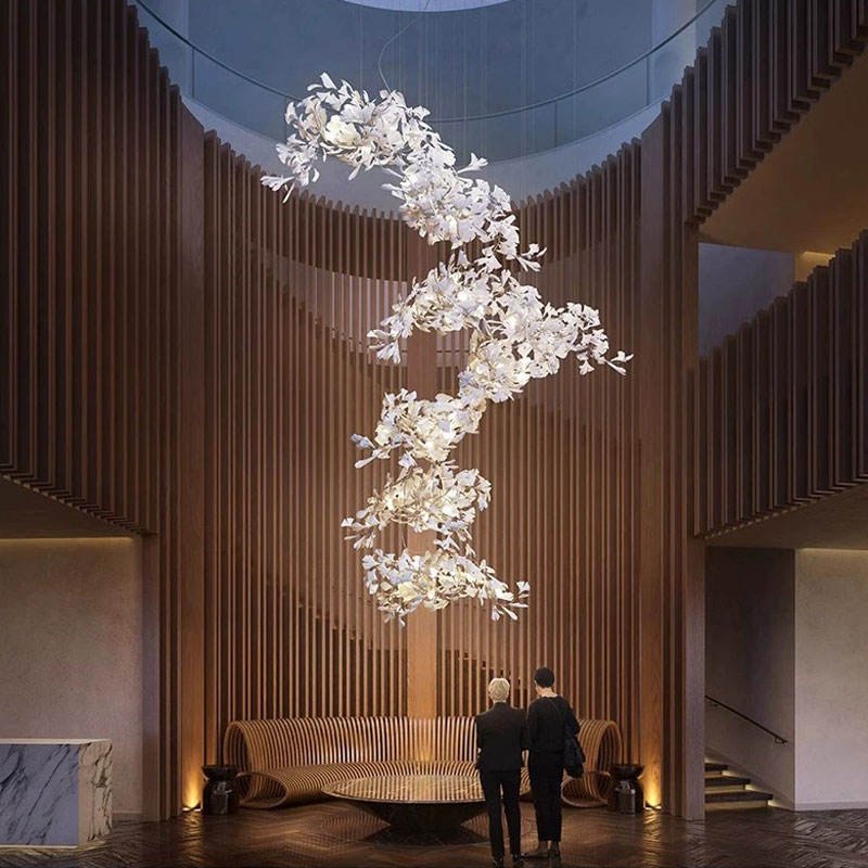 Custom Hotel Villa White Flower Chandelier Ceiling Light Entryway Sraircase Chandelier High Ceiling Large Hotel Chandelier