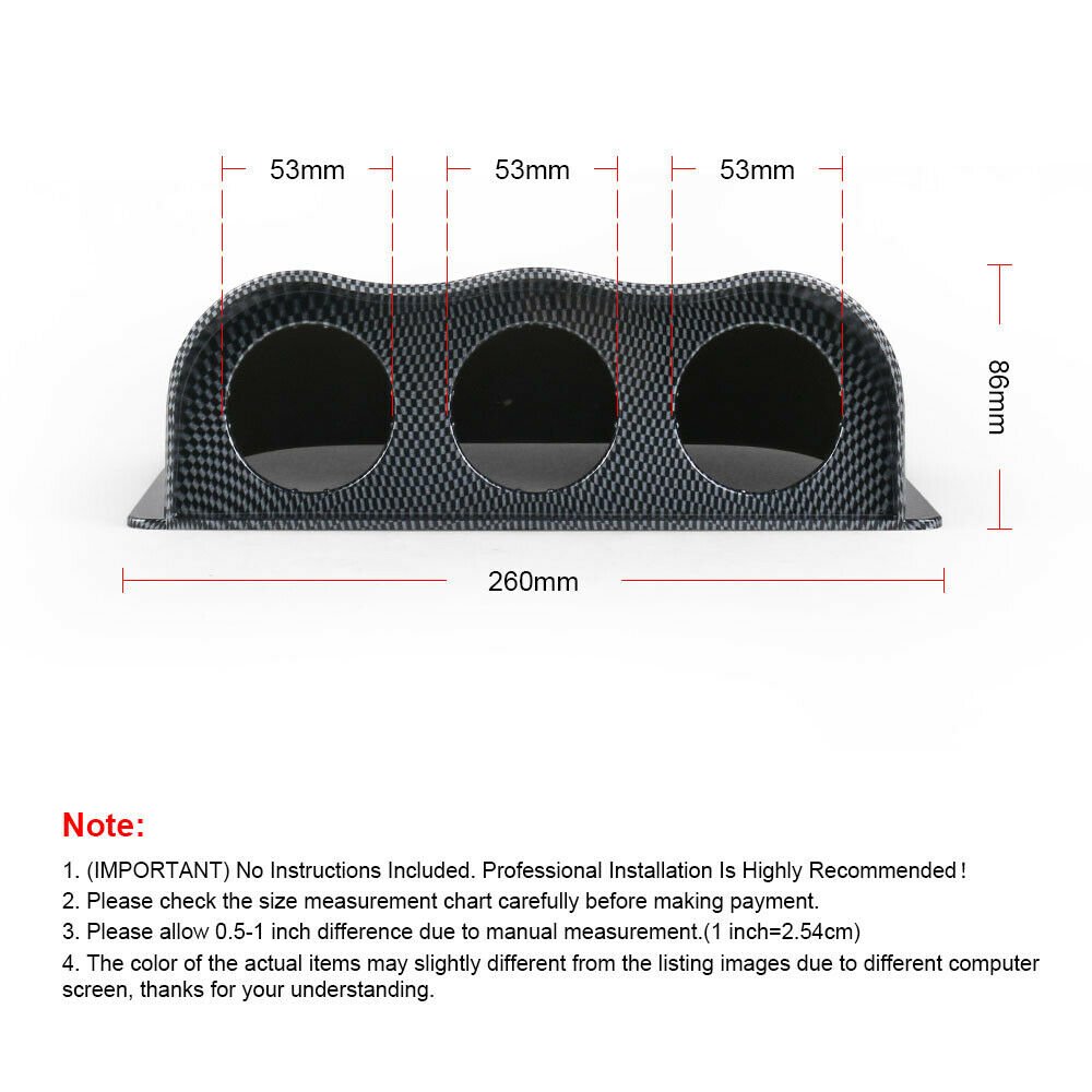 Ramainer 52mm Car Carbon Fiber Print Triple Dash Gauge Meter Pod 3 Hole Dashboard Mount Holder Cup Racing Gauge Holder Black
