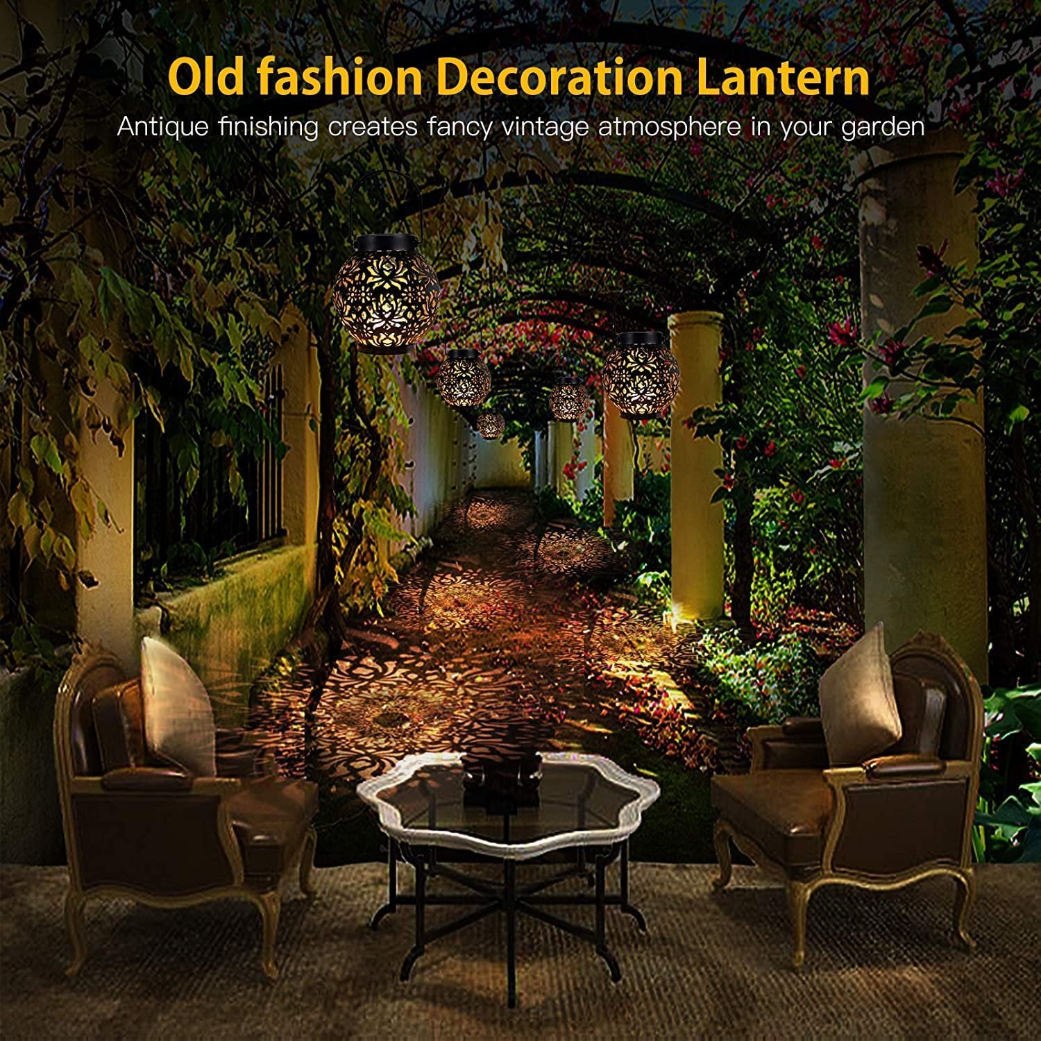 Outdoor Solar Hanging Lantern Lights Waterproof Table Top Solar Lanterns LED Metal Decorative Garden Solar Light for Garden Yard