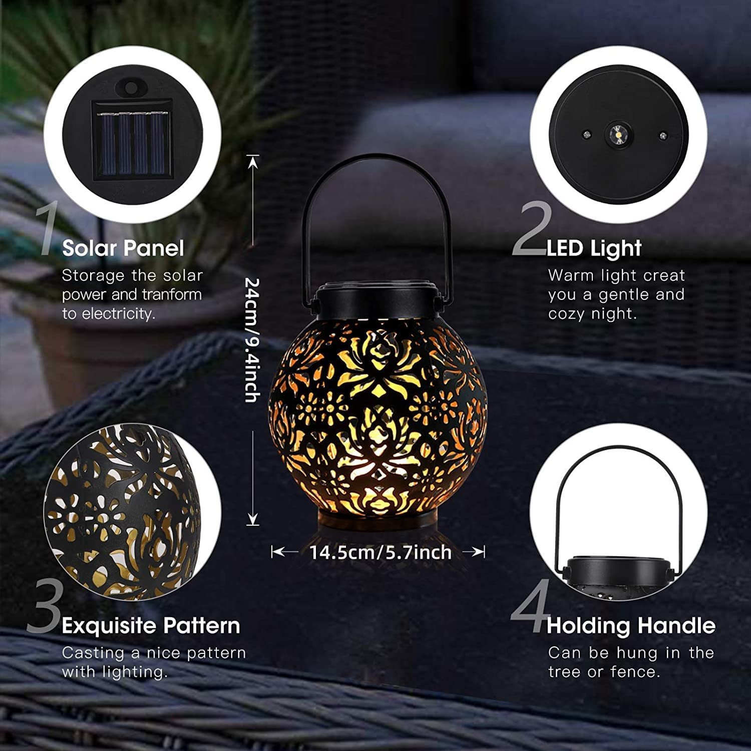 Outdoor Solar Hanging Lantern Lights Waterproof Table Top Solar Lanterns LED Metal Decorative Garden Solar Light for Garden Yard