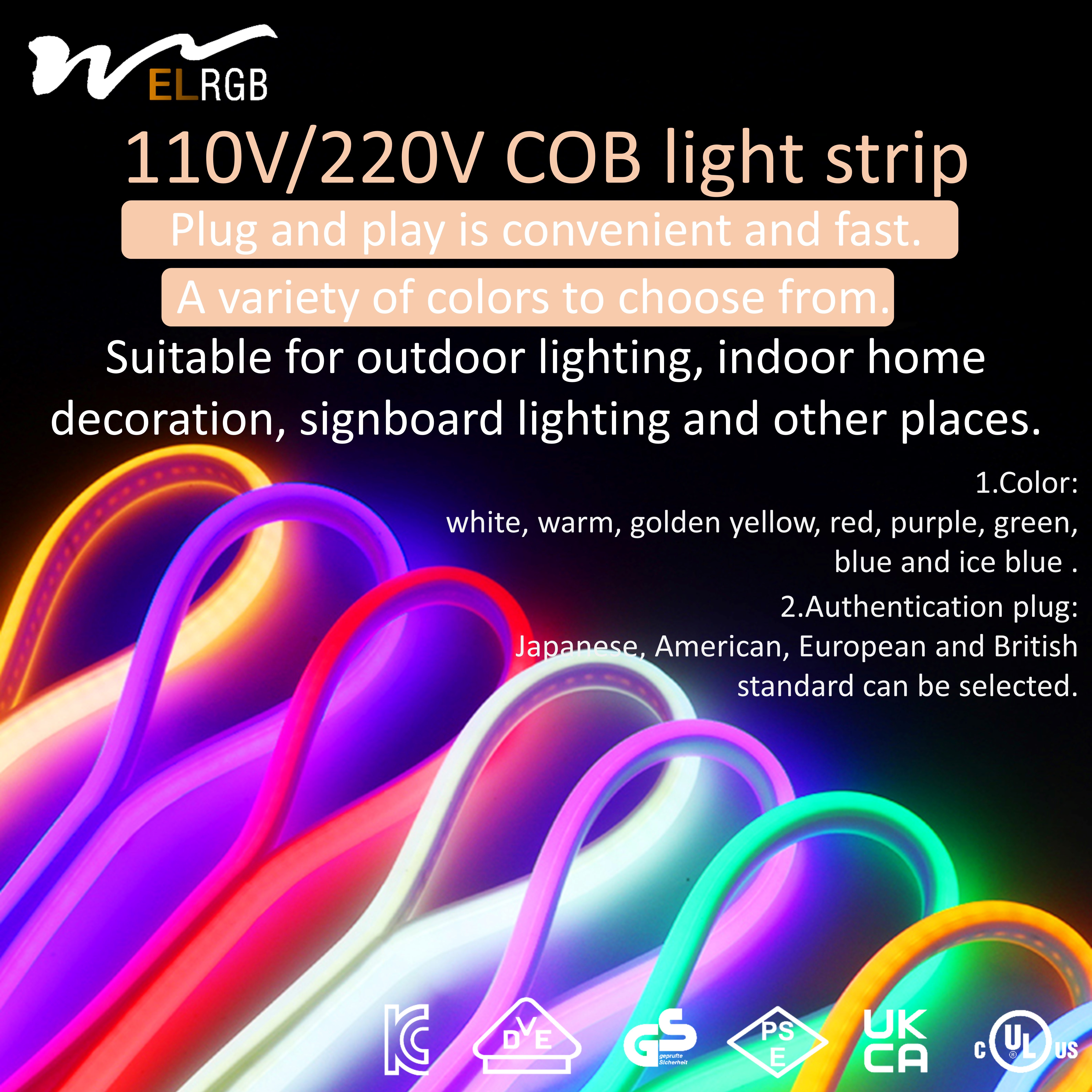 Ultra Bright Cob Led Light Strip 110V 220V Led Neon Light Strip Flexible Waterproof Led Light Strip Dimmable